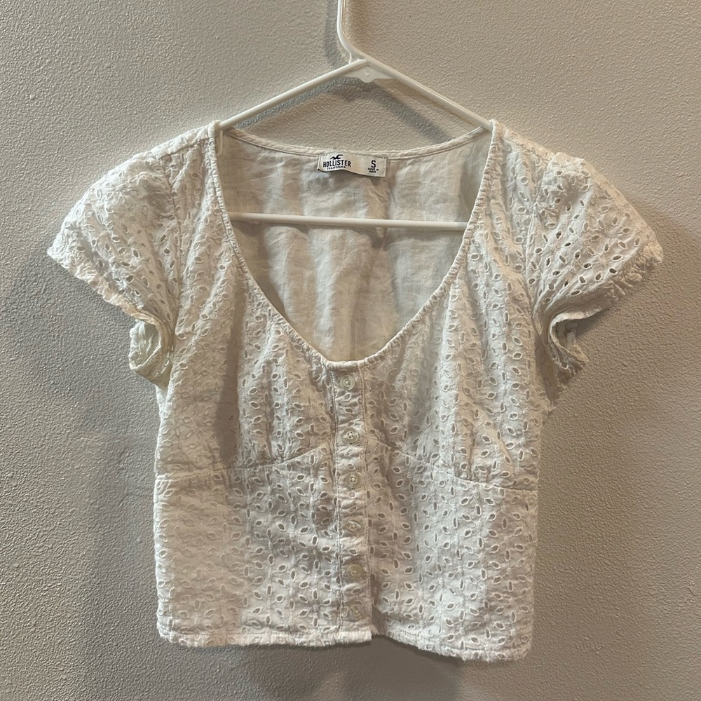 Hollister eyelet white lace crop top